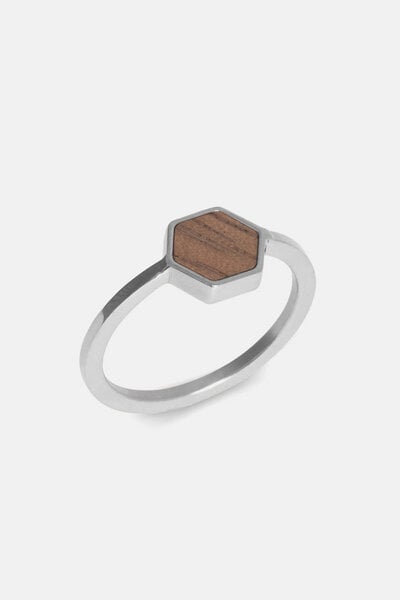 Kerbholz Ring mit geometrischem Holzelement 'HEXA RING' // hochwertiger Edelstahl // von Kerbholz