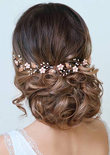 Kercisbeauty Blush Perlen-Stirnband Hochzeit Brautschmuck Braut Haarschmuck Weinrebe Ball Haar Zubehör Handarbeit Blatt Kopfbedeckung für Braut Perlenschmuck von Kercisbeauty