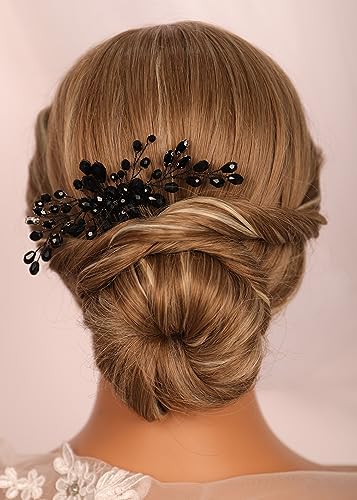 Kercisbeauty Haarkamm mit schwarzen Strasssteinen und Perlen, für Hochzeit, Braut, klein, niedlich, handgefertigt, für Abschlussball, besondere Anlässe, Gothic-Schmuck von Kercisbeauty