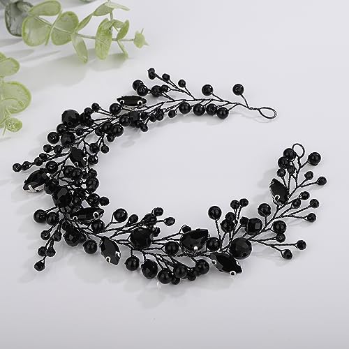 Kercisbeauty Klassische schwarze Kristallperlen Kopfschmuck für Frauen Mädchen Hochzeit Halloween Party Foto Shot Haarstyling Schwarz Schmuck von Kercisbeauty