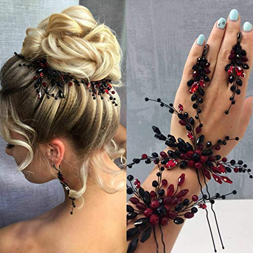 Kercisbeauty Rot und Schwarz Haarnadeln für Frauen Hochzeit Braut Haarteil Gothic Haarschmuck Kercisbeauty Rot und Schwarz Haarnadeln für Frauen Hochzeit Braut Haarteil Gothic Haarschmuck von Kercisbeauty