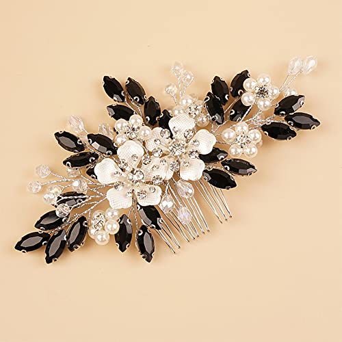 Kercisbeauty Schwarzer Kristall Silber Haarkamm Hochzeit Braut Haarschmuck mit Strass Glänzender handgefertigter Schmuck für Frauen Mädchen (schwarz) von Kercisbeauty