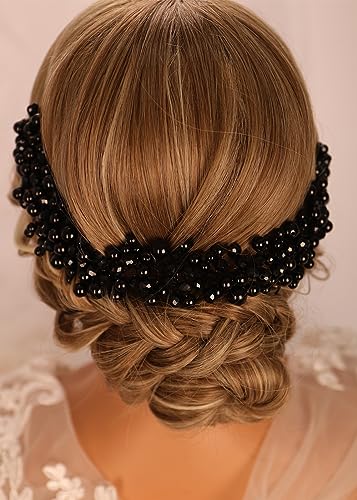 Kercisbeauty Schwarzes rundes Perlen-Stirnband für Damen, handgefertigt, Statement-Haarteil für besondere Anlässe, Punk, Gothic-Schmuck Kercisbeauty Schwarzes rundes Perlen-Stirnband für Damen, handgefertigt, Statement-Haarteil für besondere Anlässe, Punk, Gothic-Schmuck von Kercisbeauty