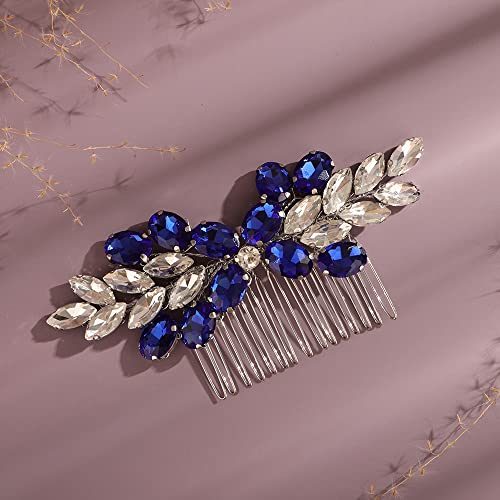Kercisbeauty Something Blaues Kristall-Haarteil für Hochzeit, Frauen, Hochsteckfrisur, Schmuck, Brautschmuck, Silberhaar, Seitenkamm, besondere Anlässe, Haarschmuck (blau) von Kercisbeauty