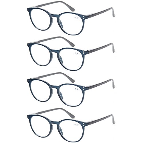 Kerecsen 4 Stück Retro Runde Lesebrille Männer Frauen Federscharniere Leichte Qualität Leser, 4er-Pack, Blau, +2.75 Magnification von Kerecsen