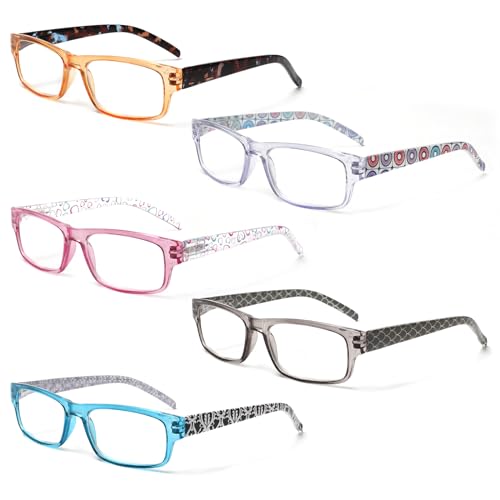 Kerecsen 5 Pack Lesebrille Damen Gute Brillen Hochwertig Mode Federscharniere Komfortabel Lesehilfe fur Frauen (5 Farbe Mischen-1, 4.00) von Kerecsen