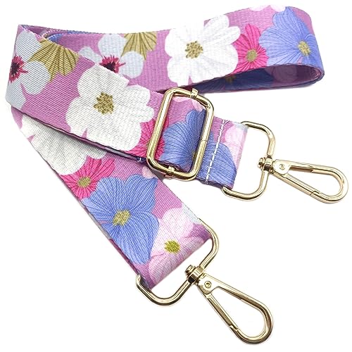 Verstellbarer Schultergurt Tasche Pink Blumen, Taschengurte zum Wechseln, Taschengurt Breit mit Karabiner Gold, 80-130 cm Tragegurt Tasche für Damen Schultertaschen, Moderne Handtasche, 3.8cm, 602 von Keriocusi