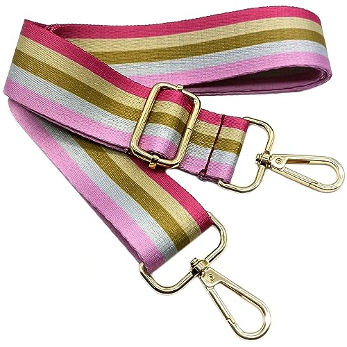 Verstellbarer Schultergurt Tasche Pink Streifen, Taschengurte zum Wechseln, Taschengurt Breit mit Karabiner Gold, 80-130 cm Tragegurt Tasche für Damen Schultertaschen, Moderne Handtasche, 3.8cm, 610 von Keriocusi