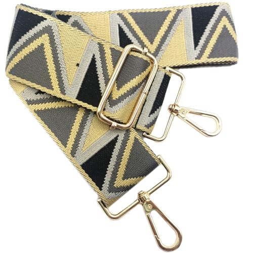 Verstellbarer Schultergurt Taschengurt Breit 5CM Grau Gelb Schwarz, Taschengurte Breit zum Wechseln mit Karabiner Gold, 80-130 cm Tragegurt Tasche für Damen Schulterriemen, Handtasche, 921 von Keriocusi