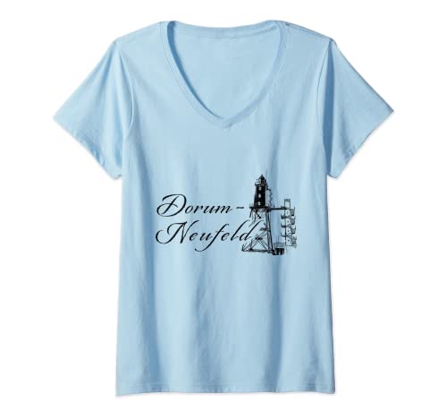 Damen Dorum - Neufeld Leuchtturm Obereversand Nordsee Urlaub T-Shirt mit V-Ausschnitt Damen Dorum - Neufeld Leuchtturm Obereversand Nordsee Urlaub T-Shirt mit V-Ausschnitt von Kerlcraft