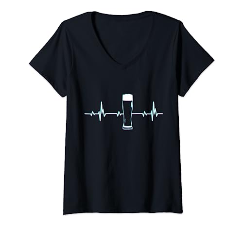 Damen Weißbier Herzschlag Sinusrhythmus Weizenbier Liebhaber Party T-Shirt mit V-Ausschnitt Damen Weißbier Herzschlag Sinusrhythmus Weizenbier Liebhaber Party T-Shirt mit V-Ausschnitt von Kerlcraft
