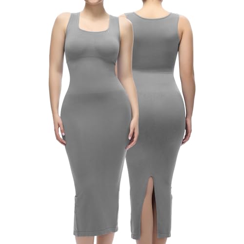 Kermilla Miederkleid mit Schlitz Bauchweg Shapewear Damen Stark Formendes Nahtlose Shapewear Kleid Damen Lang Elegant Body Shaper Kleid mit Shapewear von Kermilla
