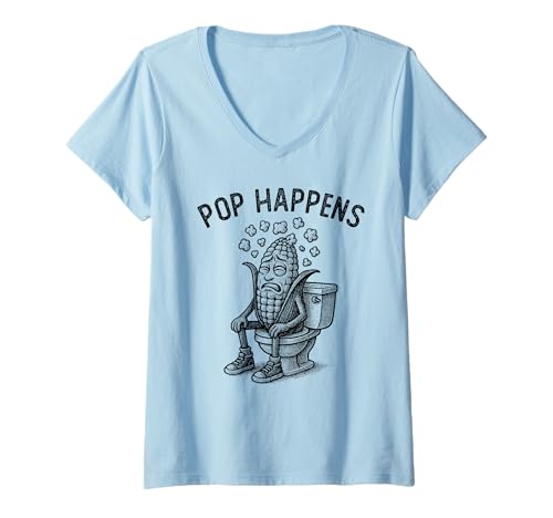 Damen Popcorn, witziger Snackknebel, Wortspiel, Humor T-Shirt mit V-Ausschnitt Damen Popcorn, witziger Snackknebel, Wortspiel, Humor T-Shirt mit V-Ausschnitt von Kernel Comedy Tees by TheMaesthetics