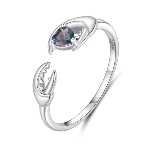 Kerraom Cancer Rings 925 Sterlingsilber Verstellbar - Krebsring Krebs Sternzeichen Ring Zodiac Schmuck Damen Geschenk mit Schwarzem Schmuckglas - 12 Sternzeichen Öffnungsring von Kerraom