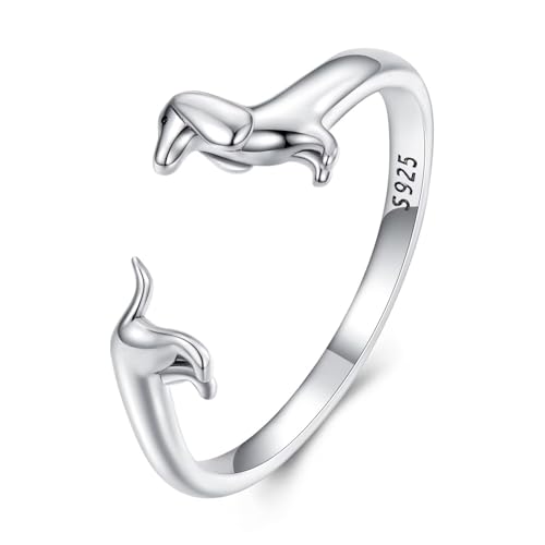 Dachshund Ring für Mädchen, Haustier mit verstellbarer Öffnung, 925 Sterling Silber Geschenk für Damen, Enkelinnen und Mädchen von Kerraom