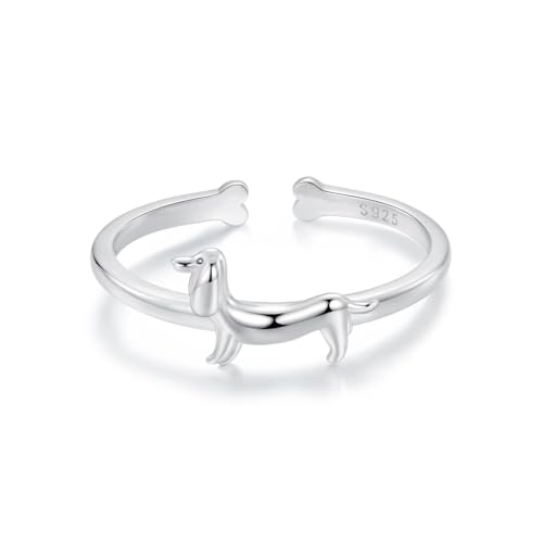 Dachshund Ring für Mädchen, Haustier mit verstellbarer Öffnung, 925 Sterling Silber Geschenk für Damen, Enkelinnen und Mädchen von Kerraom