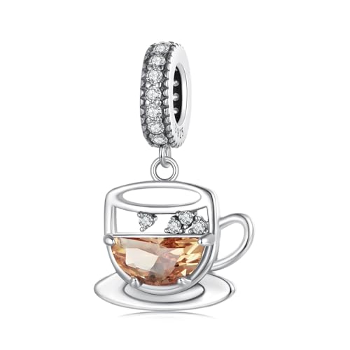 Kerraom Damen Kaffee Tasse Charm Anhänger Sterling Silber Kaffeetasse Armband Charme Tassen Dangle Pendant für Europäische Armbänder und Halsketten Schmuck Geschenk für Frauen Mädchen von Kerraom