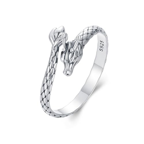 Kerraom Drachen Ring Verstellbarer in Retro Design - Offener Damenring aus 925 Sterling Silber Einstellbarer Vintage Punk Ringe Schmuck für Frauen Herren von Kerraom