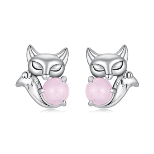 Kerraom Fuchs Ohrringe Silber 925 mit Rosa Kristall Ohrstecker für Damen, Niedlicher Cartoon Fuchs Leichtes Süßes Kleine Ohrschmuck Geschenk für Frauen Mädchen von Kerraom