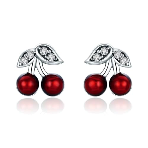 Kerraom Kirsche Ohrringe S925 Silber Kleine Niedliche MadameOhrringe Mädchen Anti-Allergie Temperament Damen Geschenk Mädchen Tochter Enkelin Ohrstecker von Kerraom