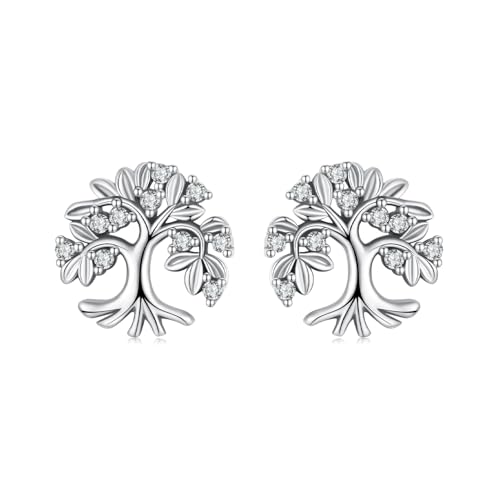 Kerraom Lebensbaum Ohrringe 925 Sterlingsilber Baum des Lebens Ohrstecker mit Zirkonia, Lebensbaum Stecker Silberohrringe für Damen Mädchen Kleine Pflanze Ohrschmuck von Kerraom