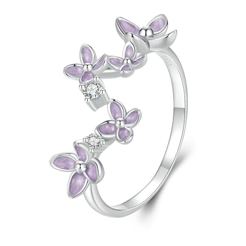 Kerraom Ring lila Blume 925 Sterling Silber Vorschlag Verlobungsring Ewigkeit Damen Open End Ring Geschenk für Freundin von Kerraom