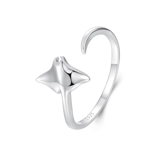 Kerraom Vivid Manta Teufel Fisch Ring 925 Reines Silber Ozean Welt Mädchen Haustier Ring Einstellbare Design Geschenk für Töchter, Enkeltöchter, Mädchen von Kerraom