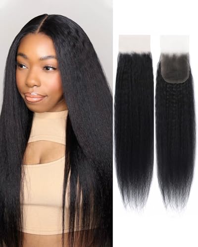 Kerriana Yaki Spitzenverschluss, glatt, lockig, transparent, für Damen, 4 x 4, natürliches Schwarz, 4 x 4 von Kerriana