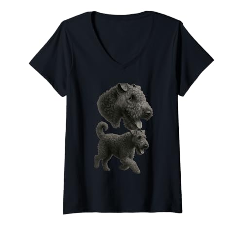 Damen Kerry Blau T-Shirt mit V-Ausschnitt Damen Kerry Blau T-Shirt mit V-Ausschnitt von Kerry Blue Dog