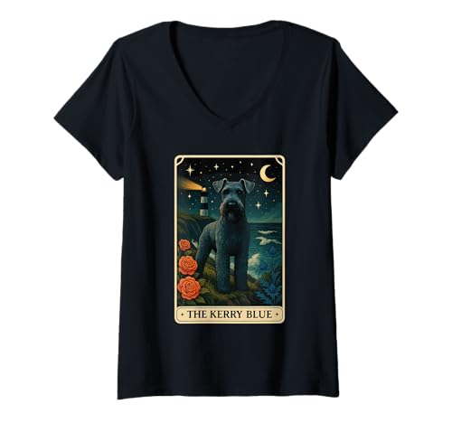 Damen Kerry Blue Tarot T-Shirt mit V-Ausschnitt Damen Kerry Blue Tarot T-Shirt mit V-Ausschnitt von Kerry Blue Dog