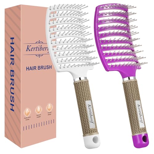 Kertiberif 2 Stück gebogene entwirrende Bürste für nasses und trockenes Haar, Paddel-Styling-Haarbürste für schnelleres Föhnen, Entwirrbürste für Damen und Herren, lockiges, dickes Haar Kertiberif 2 Stück gebogene entwirrende Bürste für nasses und trockenes Haar, Paddel-Styling-Haarbürste für schnelleres Föhnen, Entwirrbürste für Damen und Herren, lockiges, dickes Haar von Kertiberif