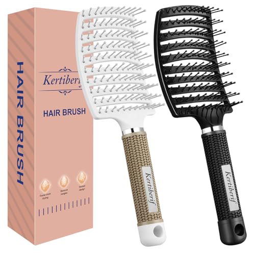 Kertiberif Haarbürsten für schnelleres Föhnen, gebogene belüftete Haarbürste für Damen, Herren, Kinder, professionelle Entwirrungsbürste für trockenes, nasses, dickes, lockiges, glattes Haar (2 Stück, Kertiberif Haarbürsten für schnelleres Föhnen, gebogene belüftete Haarbürste für Damen, Herren, Kinder, professionelle Entwirrungsbürste für trockenes, nasses, dickes, lockiges, glattes Haar (2 Stück, von Kertiberif