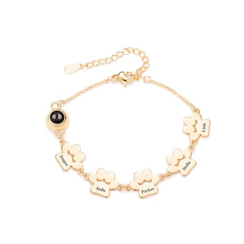 Keruidian Paw Name Projektion Armband mit Pfotenabdruck Hund Katze Bild Projektion Armband für Tierliebhaber Graviert Name Haustier Gedenkgeschenk, 1 name, Kupfer, Kein Edelstein von Keruidian