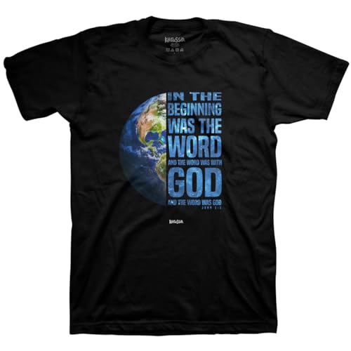 Kerusso In The Beginning was The Word and The Word was with God Globe Earth schwarzes Baumwoll-T-Shirt mit Rundhalsausschnitt, Schwarz, L Kerusso In The Beginning was The Word and The Word was with God Globe Earth schwarzes Baumwoll-T-Shirt mit Rundhalsausschnitt, Schwarz, L von Kerusso