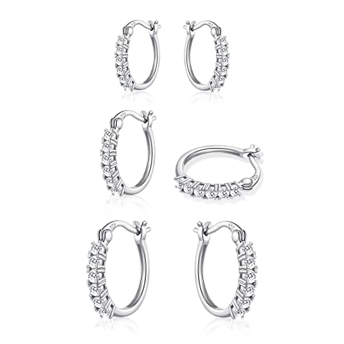 Kesaplan Creolen aus 925er Silber für Damen, 14 Karat Weißgold, hypoallergen, kubischer Zirkonia, Silber, Huggie-Ohrring-Set für Teenager-Mädchen, Edelstahl, Zirkonia von KesaPlan