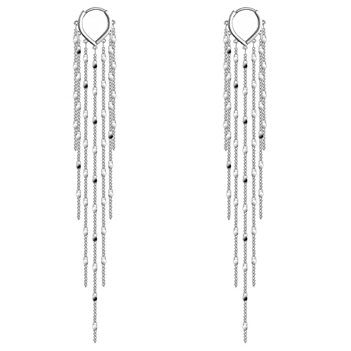 Lange Ohrringe für Damen aus 925 Sterling Silber mit 14 Karat Gold Anhänger Lange Ohrringe für Mädchen 925 Sterling Silber mit Schraubgewinde Sterling Silber, Weißgold, Perlmutt von KesaPlan