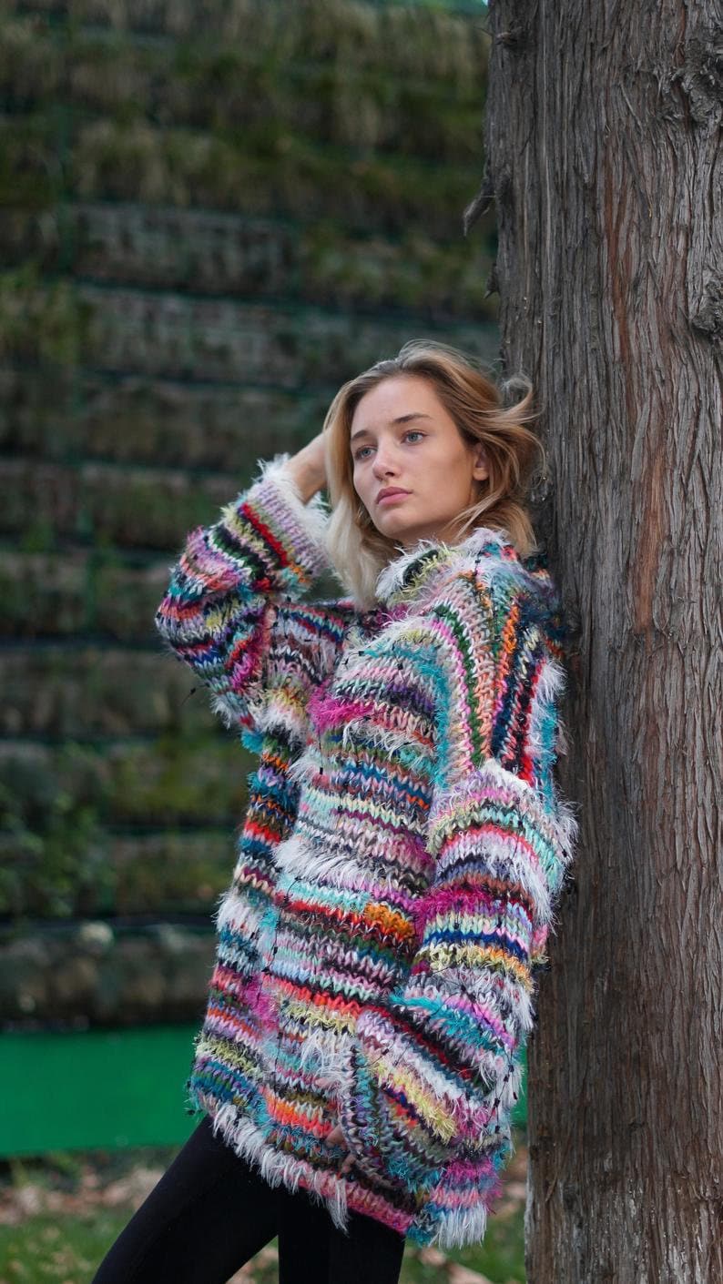 Coogi Pullover Multicolor Coogi, Meistverkaufte Artikel, Handgestrickter Pullover, Übergroßer Bunter Mohairpullover von KesaneArt