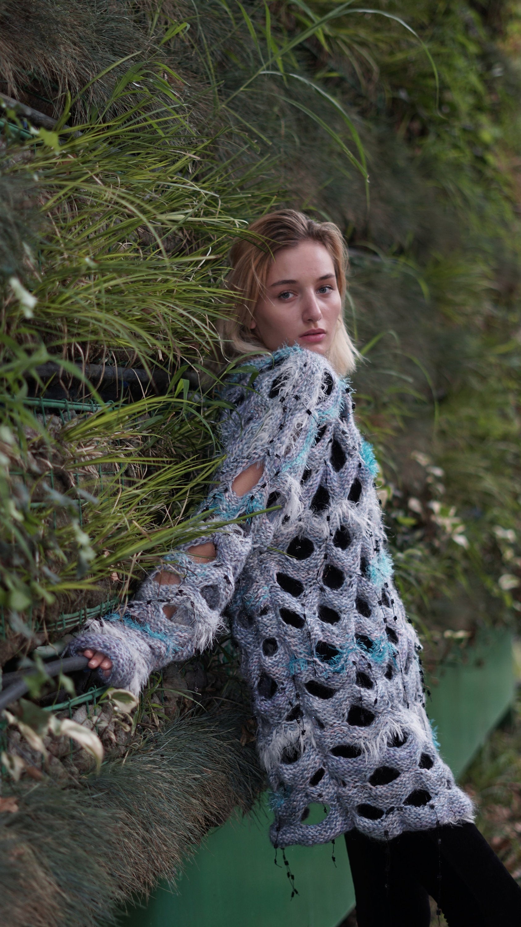 Hand Stricken Pullover, Leichte Blu Offene Pullover. Mohair Mesh Lose Stricken, Filet Ausgefallene Wolle Pullover von KesaneArt