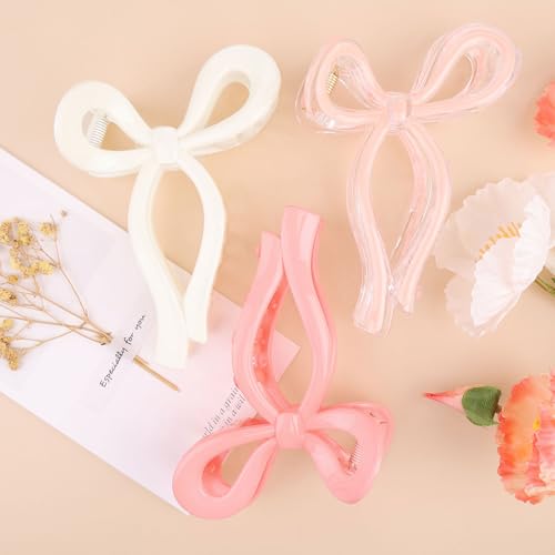 3 PCS Bogen Haar Krallen Clips für Frauen, Kunststoff niedlich große Haar Krallen Bogen Haar Clips, rutschfest Mode Haar Krallen Clips Haar-Accessoires Geschenke für Frauen Teen Grils von Kesfey