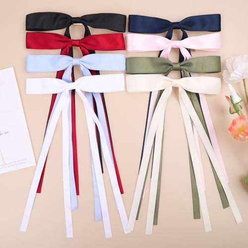 Kesfey Haarspangen mit langem Schwanz, Haarschleifen, Haarspangen, Haarschmuck, Mädchen, 8 Stück (8 Farben) von Kesfey