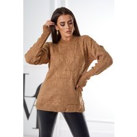 Cozy Grobstrick Damen Rundhals Pullover Uni Strickpullover Wollpullover Einfarbig mit Muster von Kesi