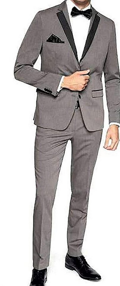 Keskin Collection Anzug Grau Schwarz 4 Teilig Anzug Herren Fliege und EInstecktuch (Set, Anzug Set 4 Teilig) von Keskin Collection
