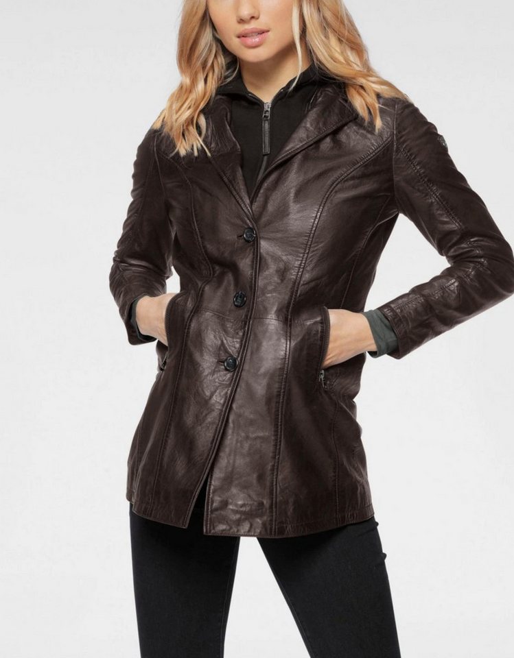 Keskin Collection Lederjacke Lederlongblazer Blazer Leder Jacke Dunkelbraun Kapuze Qualität Unifarben mit Kapuze von Keskin Collection