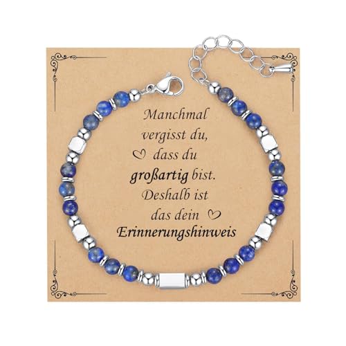 4mm Perlenarmband Silber Damen Armband - Einstellbar Edelstahl Hummerschließe,Frauen Armbänder mit Quader Charm, Freundin Schwester Mutter Schmuck Geschenke für Tag des Gedenkens Geburtstag(Blau) von Kessofera