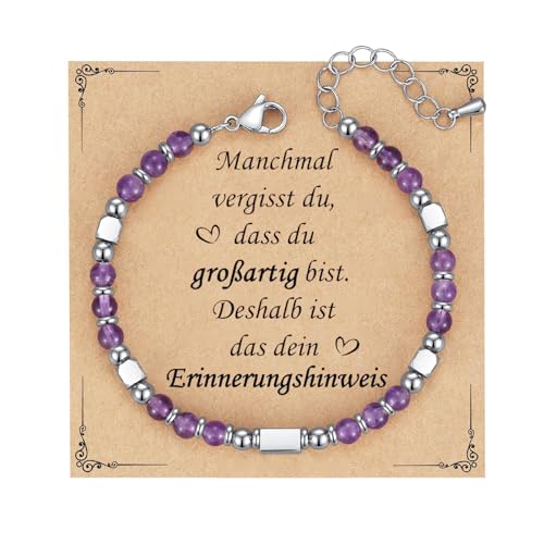 4mm Perlenarmband Silber Damen Armband - Einstellbar Edelstahl Hummerschließe,Frauen Armbänder mit Quader Charm, Freundin Schwester Mutter Schmuck Geschenke für Tag des Gedenkens Geburtstag(Lila) von Kessofera