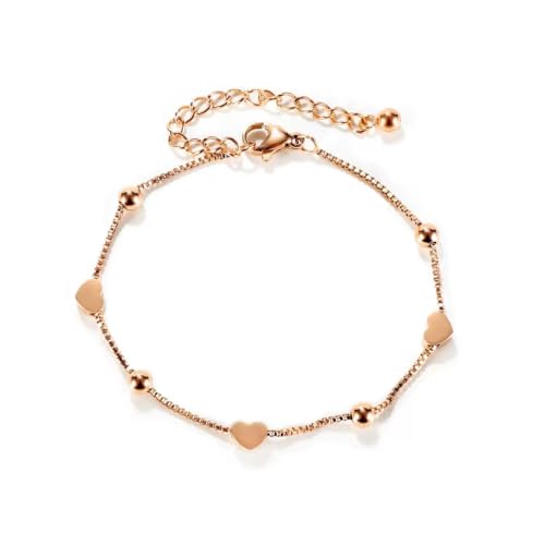 Herz Frauen Armband Geschenk, Edelstahl Frauen verstellbare Kette, Schmuck Armbänder mit Herz-Anhänger für Freundin Schwester Mutter, Geburtstag Geschenk Armbänder(Roségold) von Kessofera