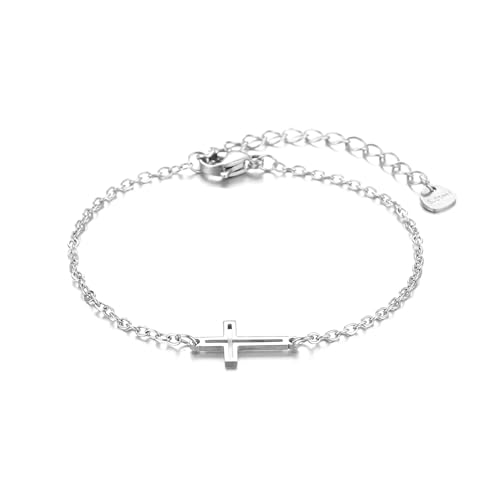 Kreuz Silber Damen Armband Geschenke, Edelstahl Perlen Kreuz Anhänger Kette Armbänder, Verstellbares Armband Geschenk für Mutter Schwester Freundin für Taufe Weihnachten Konfirmation 16.5+5cm Kreuz Silber Damen Armband Geschenke, Edelstahl Perlen Kreuz Anhänger Kette Armbänder, Verstellbares Armband Geschenk für Mutter Schwester Freundin für Taufe Weihnachten Konfirmation 16.5+5cm von Kessofera