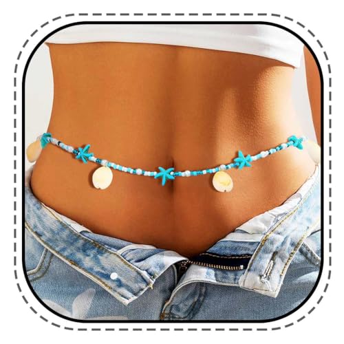 Kesvb Boho Muschel Taillenkette Perlen Bauch Körperkette Strand Seestern Körperzubehör für Frauen Kesvb Boho Muschel Taillenkette Perlen Bauch Körperkette Strand Seestern Körperzubehör für Frauen von Kesvb