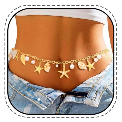Kesvb Boho Seestern Taillenkette Perle Bauch Körperkette Strand Conch Körperzubehör für Frauen Kesvb Boho Seestern Taillenkette Perle Bauch Körperkette Strand Conch Körperzubehör für Frauen von Kesvb