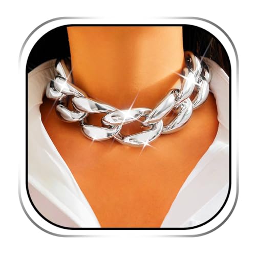 Kesvb Chunky Choker Halskette Cuba Link Hip Hop Halsketten Punk Halskette Kette für Frauen, One Size, Metall, Kein Edelstein Kesvb Chunky Choker Halskette Cuba Link Hip Hop Halsketten Punk Halskette Kette für Frauen, One Size, Metall, Kein Edelstein von Kesvb
